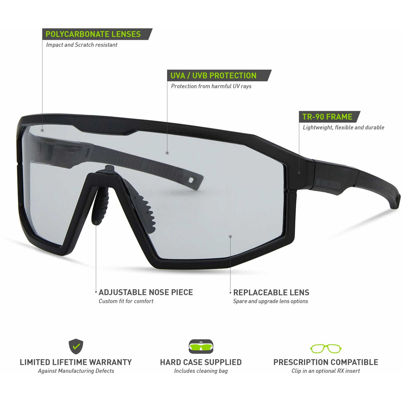 MADISON Enigma Matt Black Sunglasses (Clear Lens)