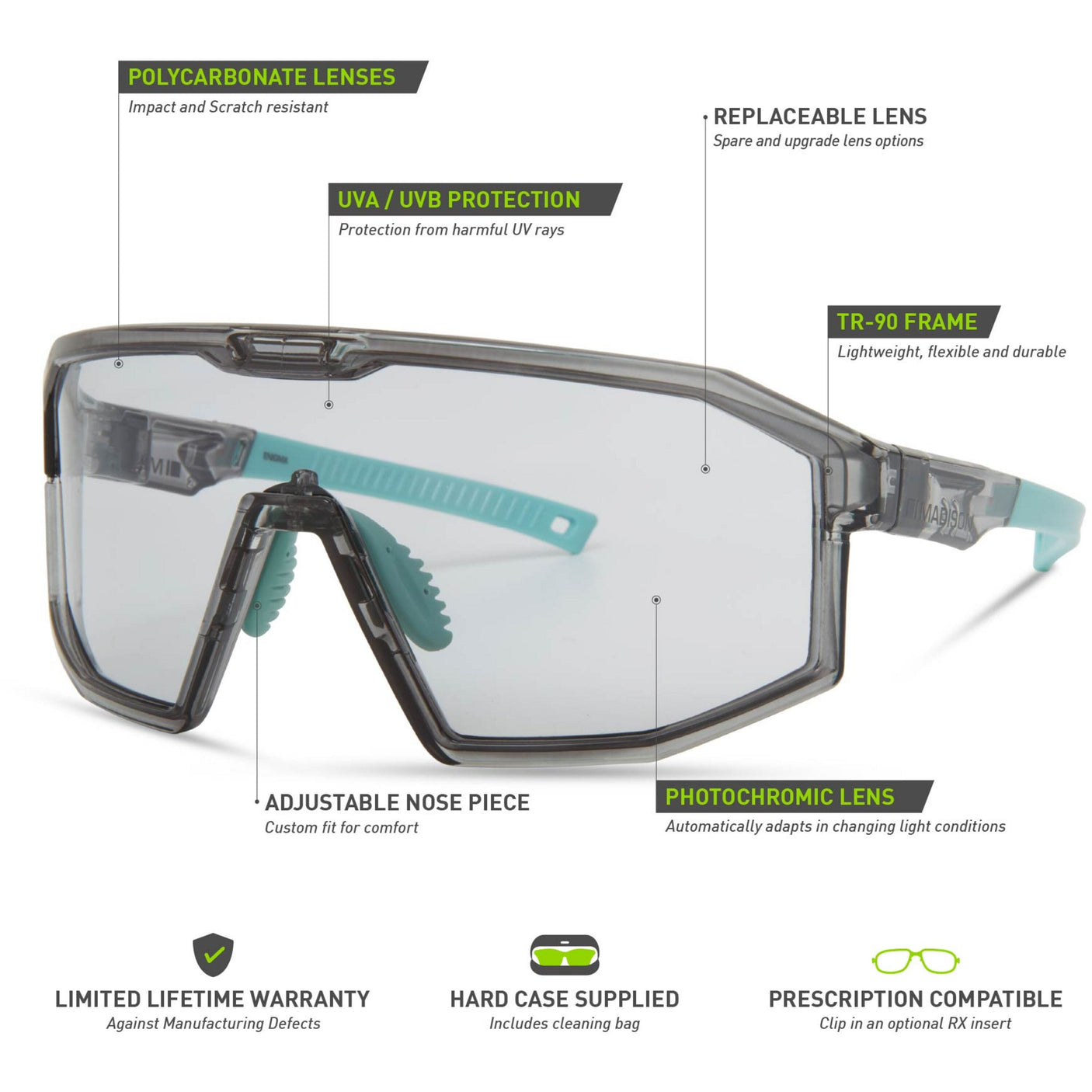 MADISON Enigma Crystal Gloss Smoke Sunglasses (Photochromic Lens)