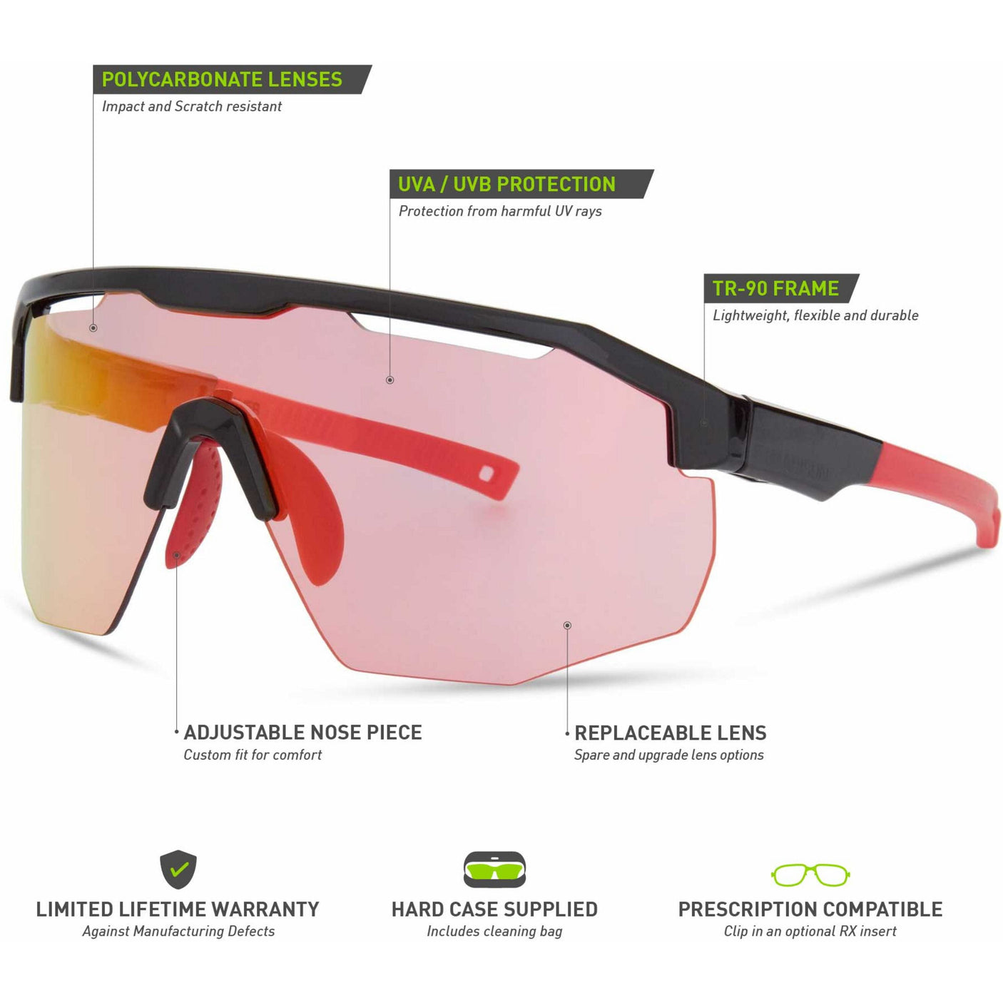 MADISON Cipher Gloss Black Sunglasses -(Pink Rose Mirror Lens)