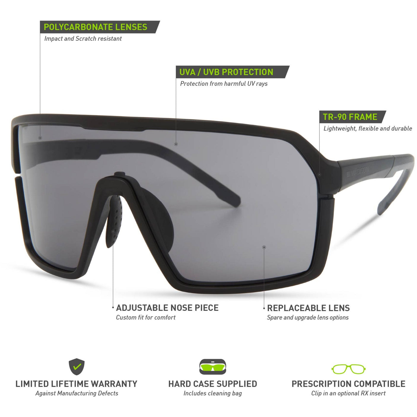 MADISON Crypto Matt Black Sunglasses (Black Mirror Lens)